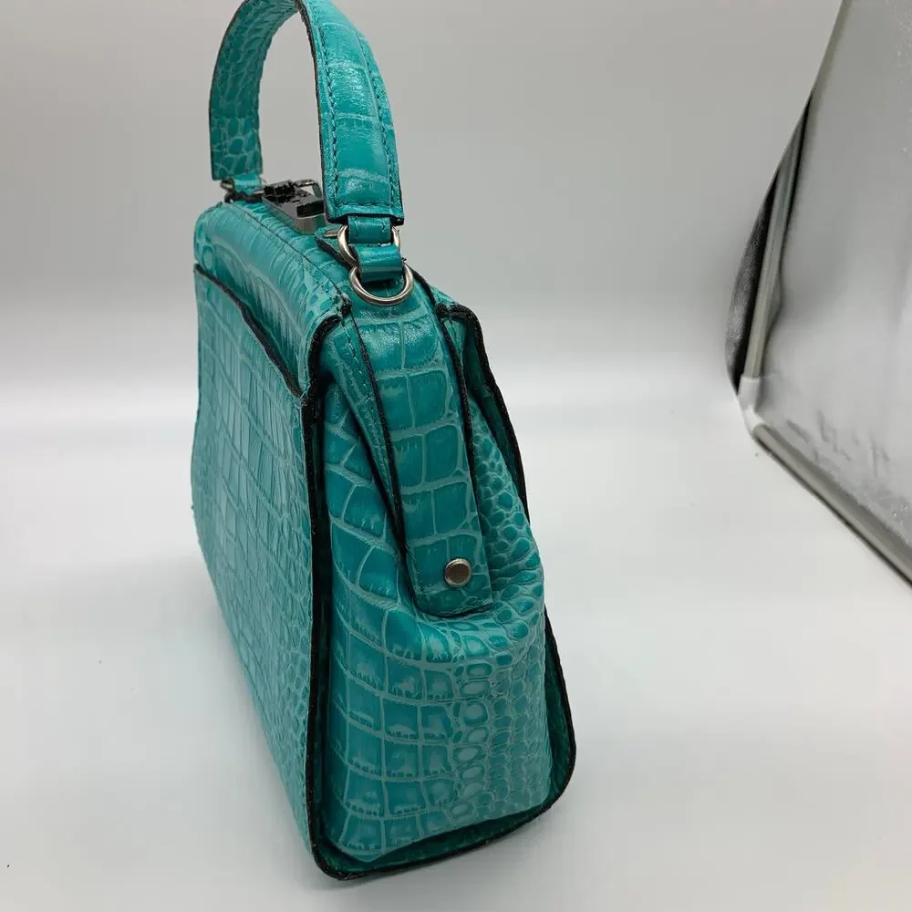 Patricia Nash Leather Purse Croc Embossed Blue Aqua Handbags